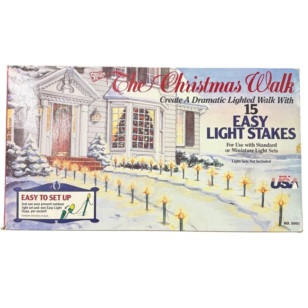 Vtg Steven The Christmas Walk Easy Light Stakes 15 ct USA Made 1989 Retro Spikes